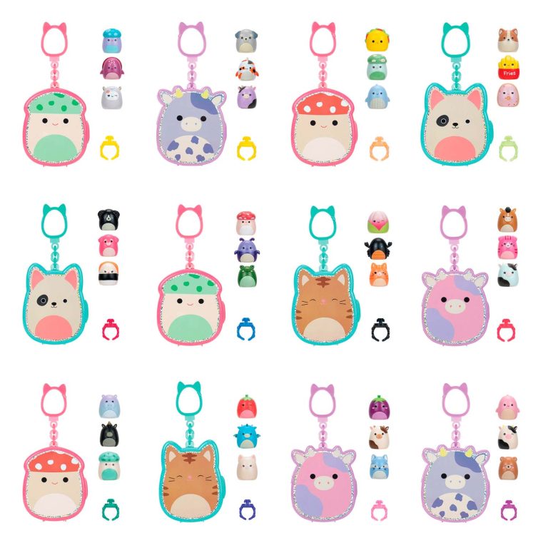 Squish-a-longs 2,5 cm hahmo 3 kpl ja klipsikotelo