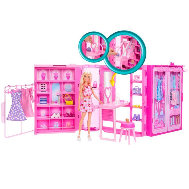 Barbie® Dream Closet™ -vaatekaappi, nukke ja asusteita