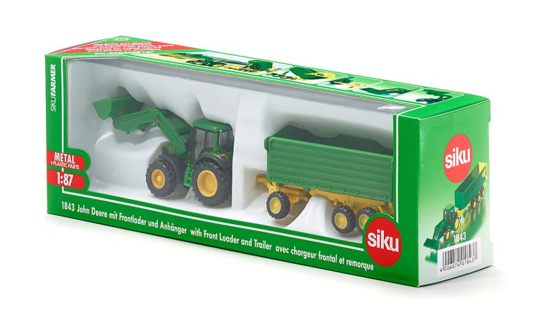 Siku 1:87 John Deere Etukuormaajalla ja Perävaunulla